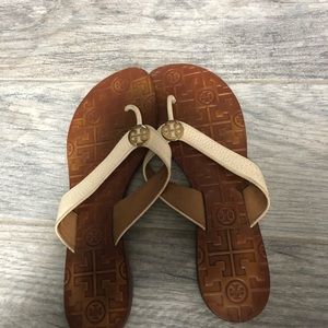 Tory Burch white flip flops